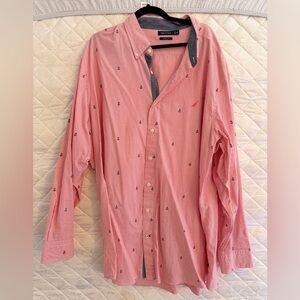 Nautica Red Anchor Print Casual Shirt